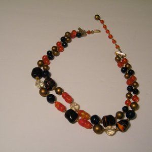 Vintage Beaded Necklace Marked Japan, Mid Century Strand Unique Bling